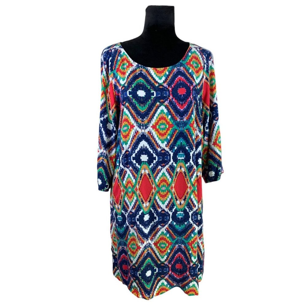 Ella Moss Size L Colorful Vibrant Geometric Mini Shift Dress